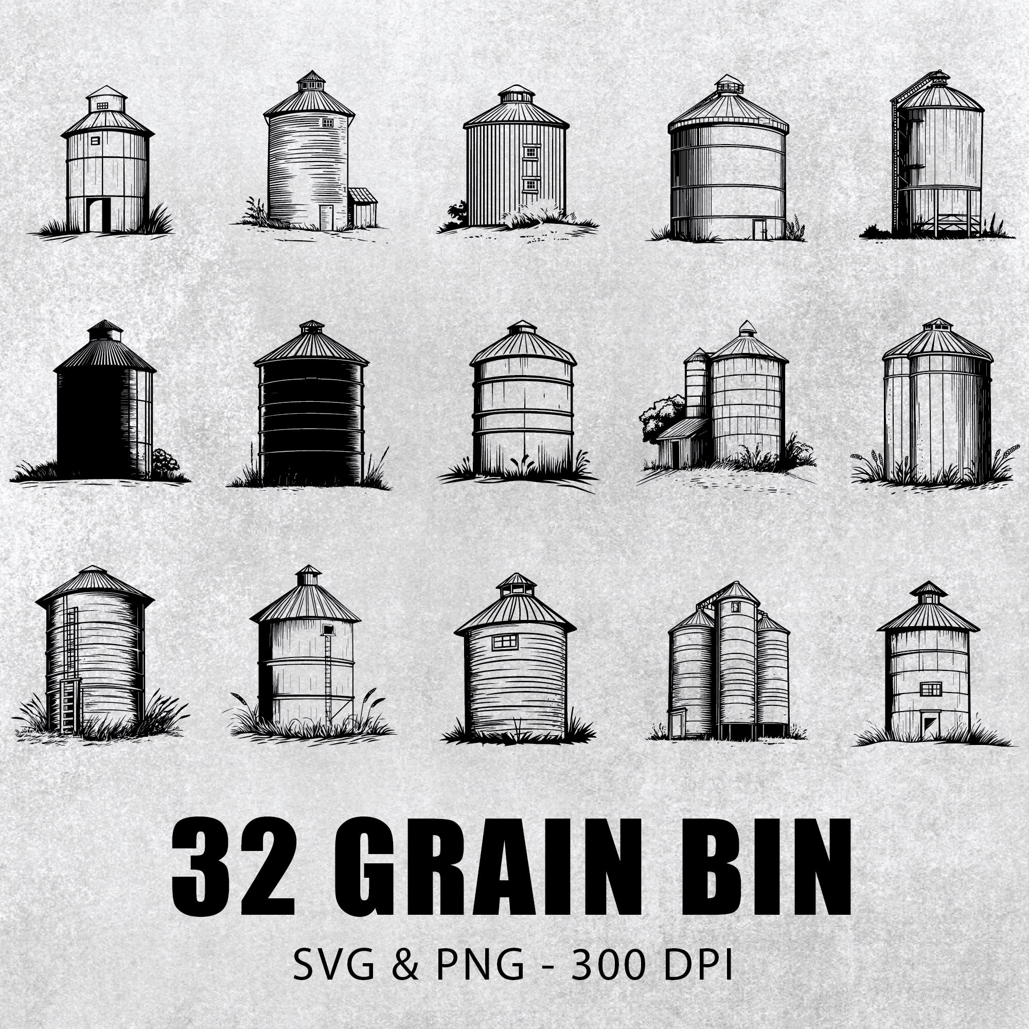穀物貯蔵庫のシルエット：ベクター クリップアート バンドル (SVG、PNG) - Etsy 日本, image size:2000x2000