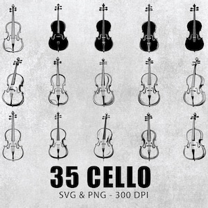 Cello SVG Bundle: Silhouette Clipart, Decal Designs (PNG, Cricut)