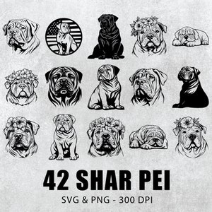 Shar Pei SVG Bundle: Dog Silhouette Clipart (PNG, Vector)