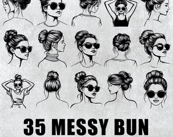 Pacchetto SVG Messy Bun: Silhouette di donna Clipart (PNG, vettore)