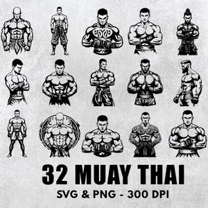 Muay Thai Fighter Vector Set: Clipart, Decal, Logo (SVG, PNG)