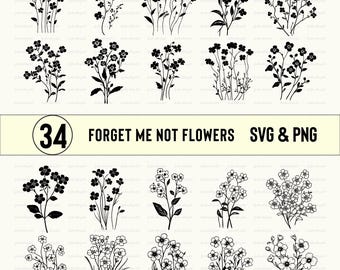 Forget Me Not Flowers SVG PNG Bundle: Floral Clipart, Silhouette (Digital Download)