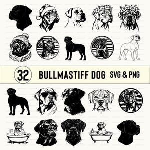 Bullmastiff Dog Svg Bundle, Bullmastiff Dog Silhouette Png, Bullmastiff Dog Clipart, Bullmastiff Dog Vector, Decal Logo Icon Logo Cut Files