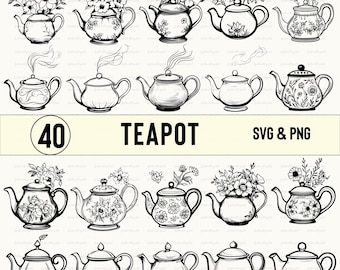 Teapot SVG PNG Bundle: Floral Teapot Clipart, Cricut Cut Files
