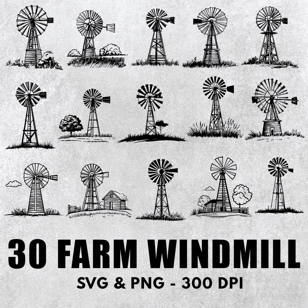 Farm Windmill SVG Bundle: Silhouette Clipart, Logo Files (PNG) - Etsy
