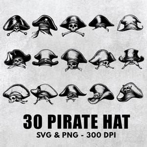 Pirate Hat SVG Bundle: Skull & Crossbones Clipart (PNG)