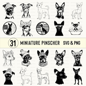 Miniature Pinscher Svg Bundle, Miniature Pinscher Silhouette, Miniature Pinscher Clipart, Miniature Pinscher Vector Decal Logo Set Files Svg