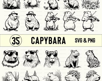Capybara SVG PNG Bundle: Silhouette Clipart Vector Art (Digital Download)