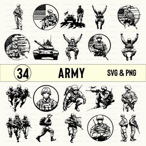 Army Silhouette Vector Art: SVG, PNG Clipart Set