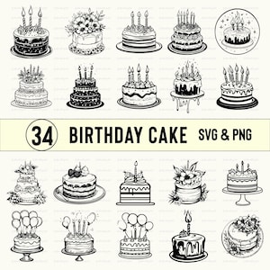 Geburtstagskuchen Bundle, Geburtstagskuchen Clipart, Geburtstagskuchen Silhouette, Geburtstagskuchen Vektor, Umriss, Design Schnittdatei, Stromkreis Dateien