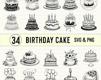 Birthday Cake Clipart: SVG PNG Bundle, Design Cut File