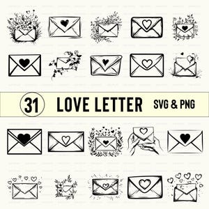 Love Letter Clipart Bundle: Heart Envelope, Floral Design (SVG, PNG)