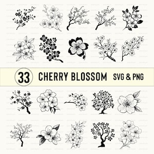 Cherry Blossom Svg Bundle, Cherry Blossom Silhouette Png, Cherry Blossom Clipart, Cherry Blossom Vector, Cherry Blossom Decal Logo Icon Svg