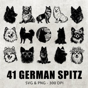 German Spitz Silhouette Bundle, German Spitz Vector Set, German Spitz Clipart, German Spitz Decal Cut File Png, German Spitz Lover Cricut