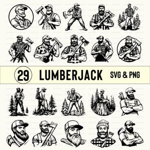 Lumberjack Svg Png Bundle, Lumberjack Clipart, Lumberjack Silhouette, Lumberjack Vector Art, Outline, Design Lumberjack Cut File Circuit Set