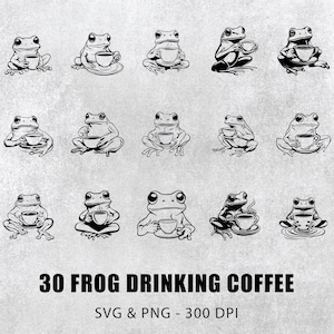 Frog Drinking Coffee Svg Png Bundle, Frog Drinking Coffee Silhouette, Frog Drinking Coffee Clipart, Frog Coffee Vector Decal, Cricut CutFile