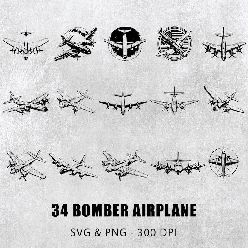 Bomber Airplane Clipart: Silhouette Vector Graphics (SVG, PNG) - Etsy