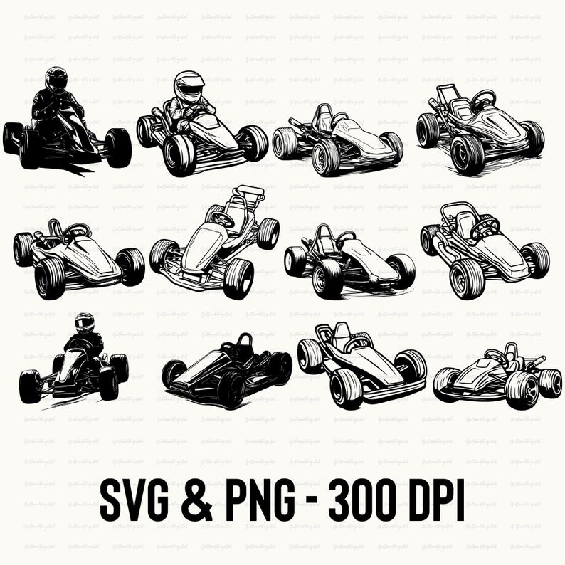 Go Kart SVG Bundle: Clipart, Silhouette, Vector (PNG) - Etsy