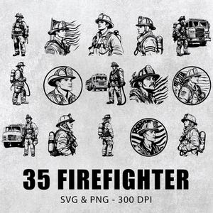 Firefighter Svg Bundle, Firefighter Silhouette Set, Firefighter Clipart, Firefighter Decal, Firefighter Png, Firefighter Logo Icon Svg Files
