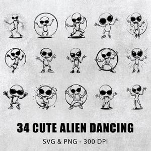 Cute Alien Dancing Svg Png bundle, Alien Clipart, Alien Silhouette, Alien Decal, Alien Vector, Alien Outline, Alien Cut File, Alien Cricut