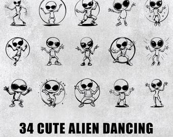 Cute Alien Dancing Svg Png bundle, Alien Clipart, Alien Silhouette, Alien Decal, Alien Vector, Alien Outline, Alien Cut File, Alien Cricut