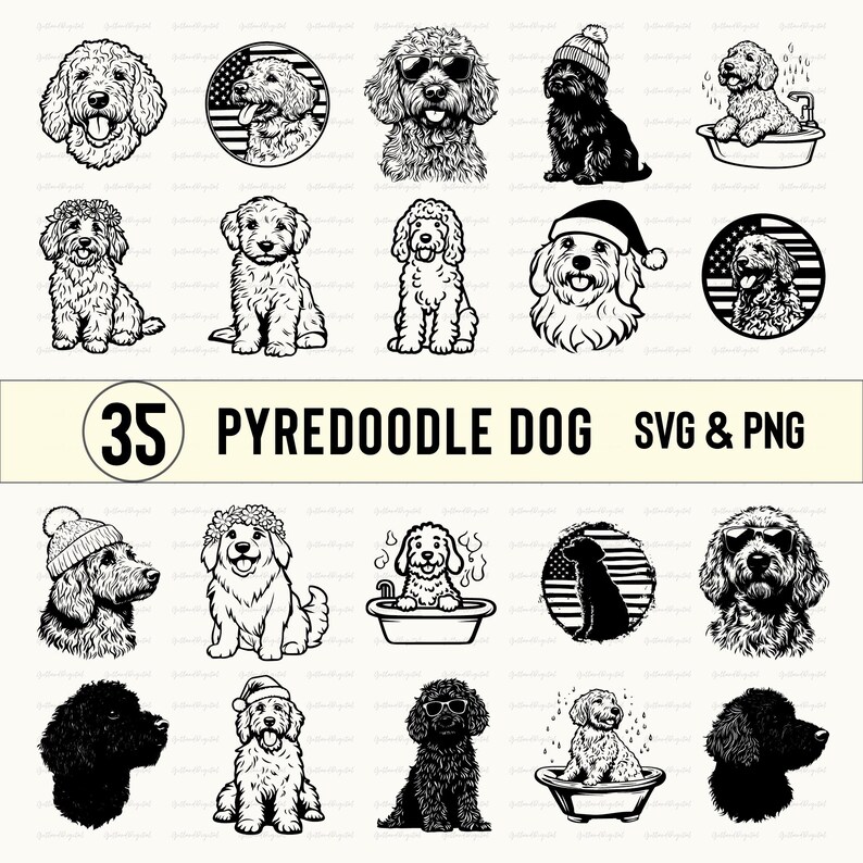 Pyredoodle Dog Silhouette Bundle Svg, Pyredoodle Dog Svg Vector Set ...