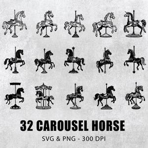 Carousel Horse Svg Png Bundle, Carousel Horse Clipart, Carousel Horse Silhouette, Vector Art, Horse Outline, Design Cut File, Circuit Files