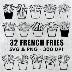 French Fries Silhouette Bundle: Vector Clipart, Decal Cut File (SVG, PNG)
