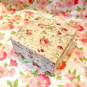 Shabby Chic Fabric Cover Jewelry Box French Country Roses Large Jewelry Box