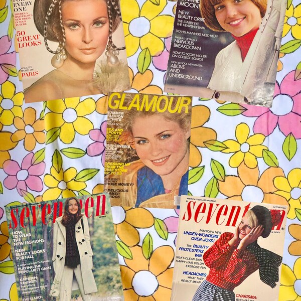 Vintage 60’s 70’s Fashion Magazines Seventeen Magazine Vogue Glamour Retro Ephemera Groovy Ads