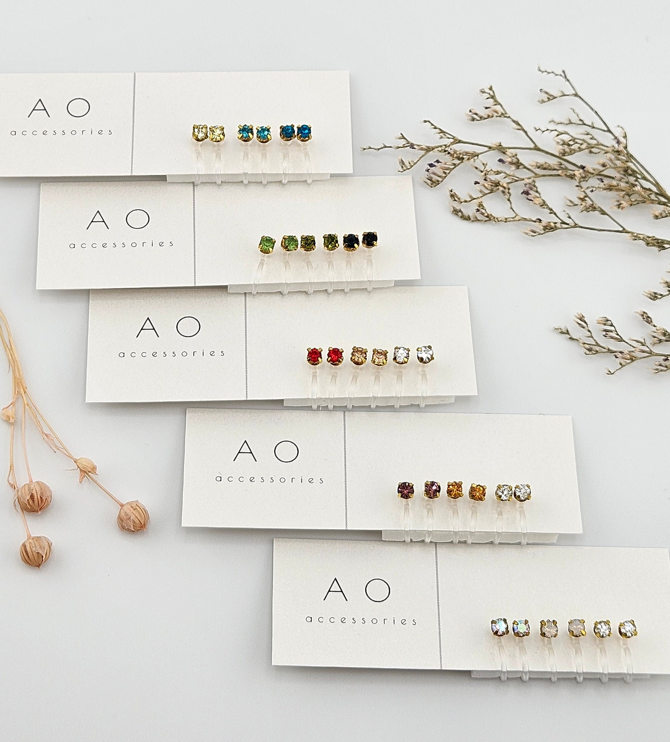 Boucles D'oreilles Clips Vintage Strass Transparent Et Vert - Ton Argent, O34, Non Signées