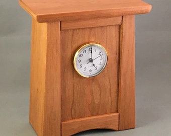 Smaller Wooden Arts & Crafts Clock with Secret Storage in Ohio Cherry. Case has battery operated quartz movement and "secret" storage area.
