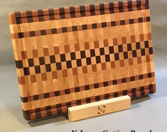 End Grain Cutting Board / Butcher Block. Created from hard maple, black walnut and rich cherry. Four sizes with options.