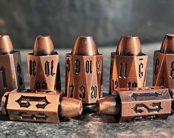 Bullet Dice Set, DnD Dice set, Gunslinger Dice for Dungeons & Dragons, DM Gift,  Gunmetal dice, Metal dice, Ammo Dice, 7 Piece RPG Dice Set