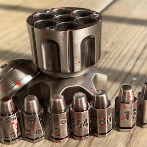DnD Metal Bullet Dice Set of 7 with Spinning Case D&D, Gunsligner Dice Set, Unique RPG Dice, DND gift, Round Fidget Spinner Revolver Dice