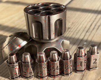 DnD Metal Bullet Dice Set of 7 with Spinning Case D&D, Gunsligner Dice Set, Unique RPG Dice, DND gift, Round Fidget Spinner Revolver Dice