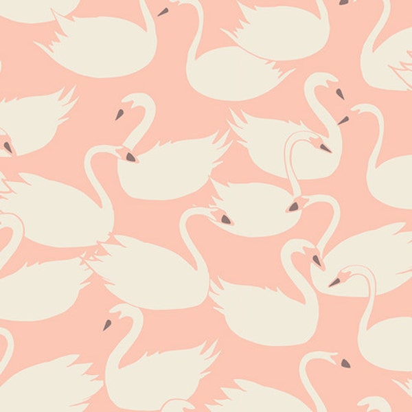 peach swan fabric, organic swan fabric, swanlings bevy, pink swan fabric, organic fabric, hello ollie, nursery décor fabric, quilting fabric