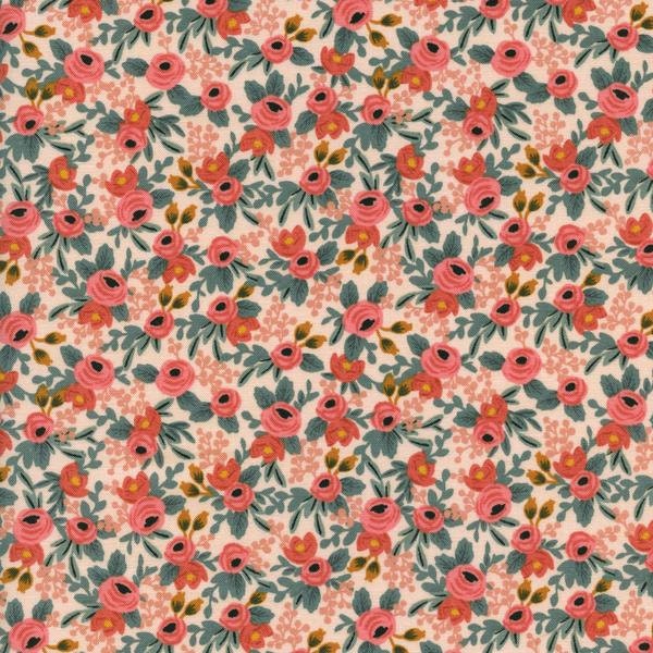 Rosa peach floral fabric, rifle paper fabric, rifle paper co, floral fabric,  les fleurs rosa, 8004-01 Peach rosa