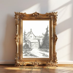 Charcoal Vintage Cabin Sketch | Fine Art Print