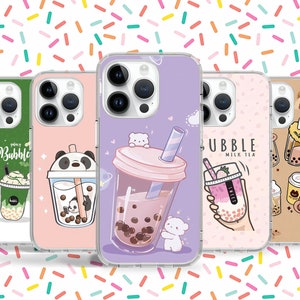 Süße Bubble Milk Tea Boba Foodie Girly Handyhülle für iPhone 16 15 14 13 Pro Max Plus Mini / Case for Samsung S25 S24 S23 S22 / Google Pixel