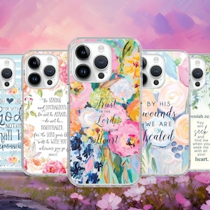 Bible Verse Quote Floral Christian Phone Case for iPhone 16 15 14 13 Pro Max Plus Mini / Case for Samsung S25 S24 S23 Ultra /Google Pixel