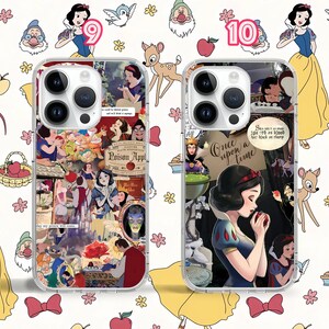 May include: Two clear phone cases with a white border. The left case features a collage of Snow White and the Seven Dwarfs characters. The right case features a close-up of Snow White with the text "Once upon a time".