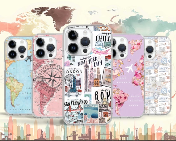 Travel Lover Map Cute Phone Case for iPhone Air 17 16 15 14 Pro Max Plus Mini / Case for Samsung S26 S25 S24 Ultra Note FE / Google Pixel