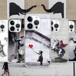 Custodia per telefono Banksy Graffiti Street Art per iPhone 16 15 14 13 Pro Max Plus Mini XR / Custodia per Samsung S25 S24 S23 S22 Ultra FE / Google Pixel