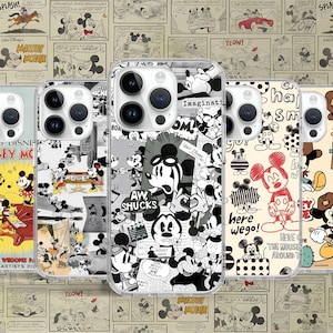 Custodia per telefono classica vintage retrò Topolino Minnie per iPhone 16 15 14 Pro Max Plus Mini / Custodia per Samsung S25 S24 Ultra / Google Pixel