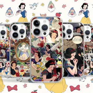 Coque de téléphone blanche neige princesse girly pour iPhone 16 15 14 13 11 Pro Max Plus Mini 9/Coque pour Samsung S25 S24 S23 S22 Ultra FE/Google Pixel