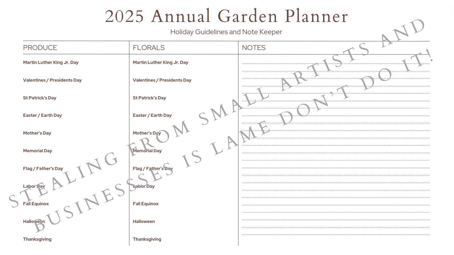 2025 BLANK-ZONE CALENDAR for Garden General Holidays Planner, Plant ...