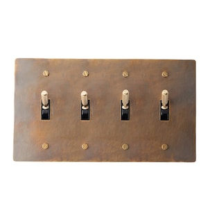 4 gang toggle light switch plate - unlacquered brass panel