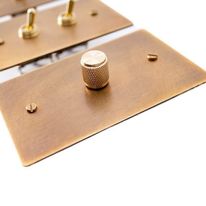 Aged Brass Rotary Dimmer Switch Plate - Vintage Style Light Control - Single pole / 3 way