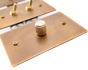 Aged Brass Rotary Dimmer Switch Plate - Vintage Style Light Control - Single pole / 3 way